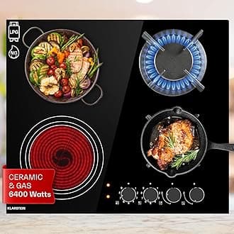 Klarstein Gas Cooker, 4 Burners 6.4 kW Built-in Four Ring Electric Hob, Campervan Cooktop, Stainless Steel Glass Top Wok Burner, 4 Ring Kitchen Stoves