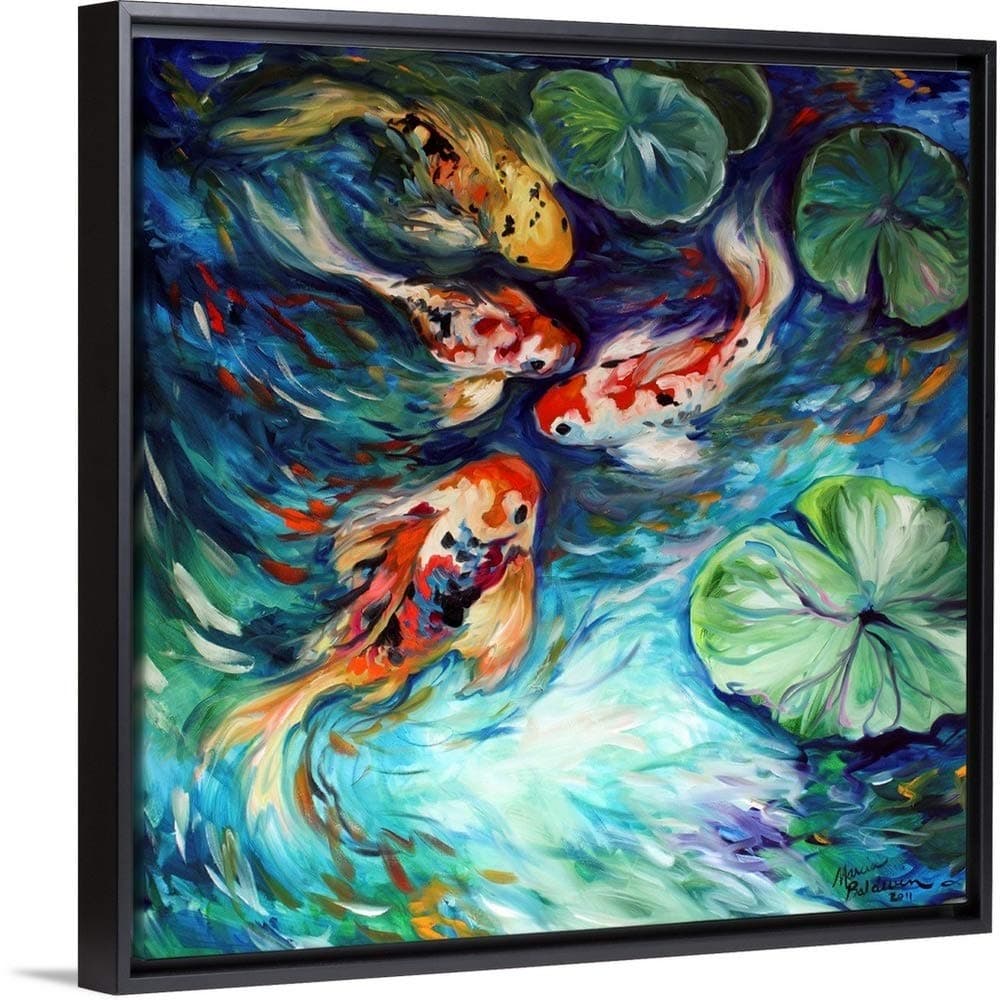 Dancing Colors Koi Black Float Frame Canvas Art, Wildlife Artwork