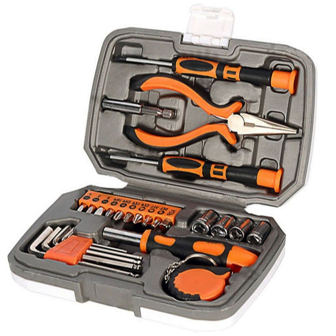 Langger Orange 25-Piece home Tool Set, General Household Hand Tool Kit with Screwdriver and Most Useful Starter Toolkits, DIY accessories - with Plastic Toolbox Storage Case