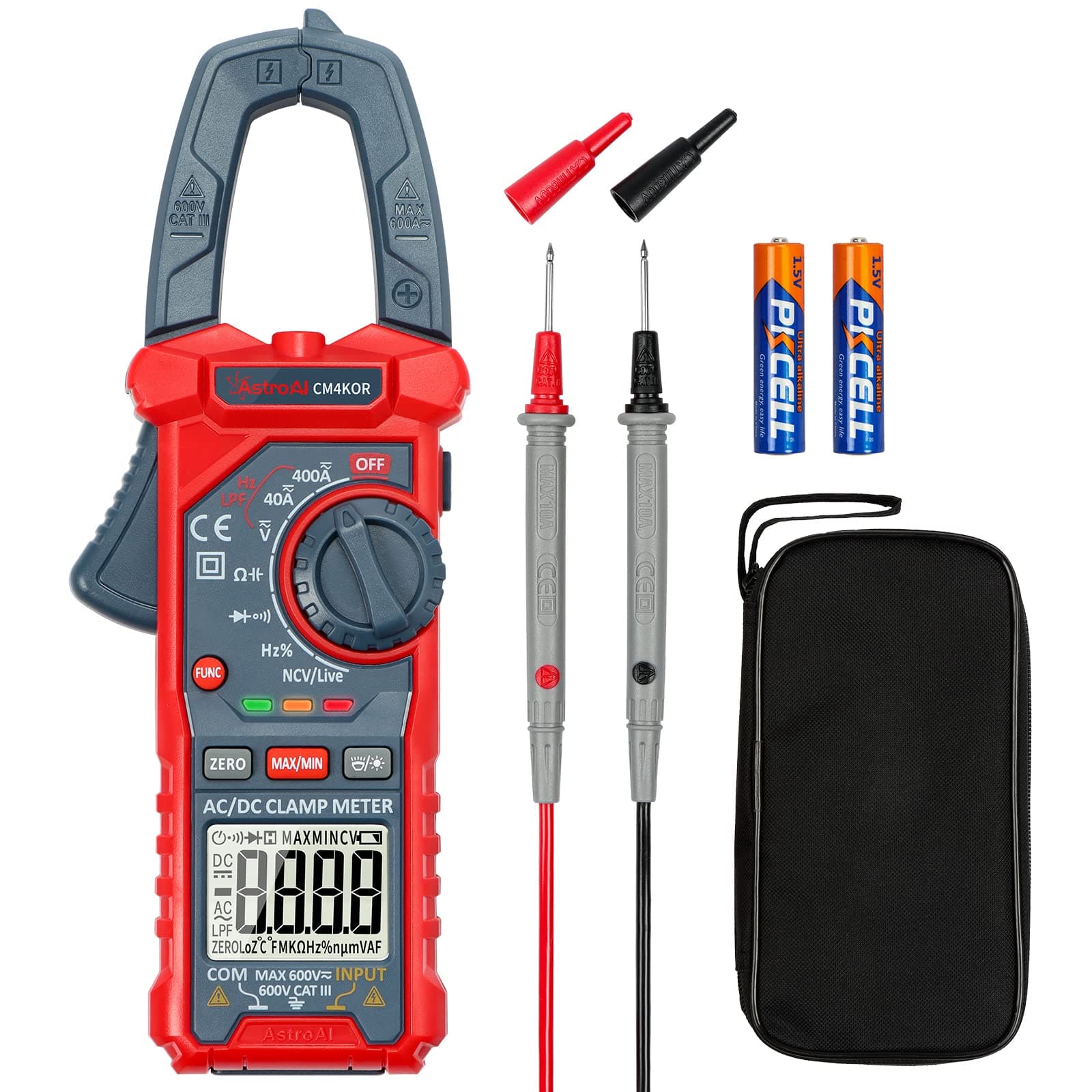 AstroAI Digital Clamp Meter Multimeter 4000 Counts Auto-ranging Amp Tester Measuring AC/DC Voltage & Current, Resistance, Capacitance, Frequency, Continuity, Live Wire Test, NCV Detection, Blue