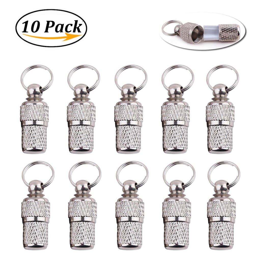 UPPERO 10 Pack Mini Anti Lost Dog Cat ID Tag Stainless Steel Pets Address Name Label Barrel Tube Collar Pets Puppy ID Tube