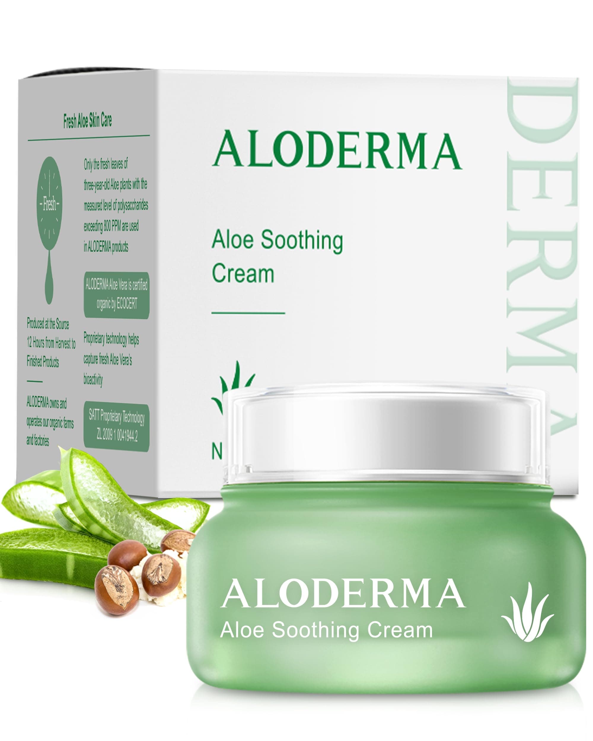 Aloderma Soothing Face Cream Made with 75% Organic Aloe Vera - Calming Facial Cream with Squalane & Vitamin E for Dry, Sensitive Skin - Reduces Redness, Helps Protect Damaged Skin, 50g/1.76oz