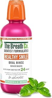 The Breath Co. Healthy Smile Mouthwash, Dentist Formulated Oral Rinse for 24 Hours of Cavity Protection with Sodium Fluoride, Strengthens Enamel, Alcohol Free, Non-Burning, 500ml