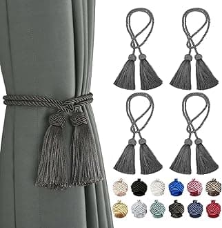 BEL AVENIR 4 Pack Curtain Handmade Tiebacks Decorative Curtain Holdbacks with Tassel (Charcoal, 4 Pack)