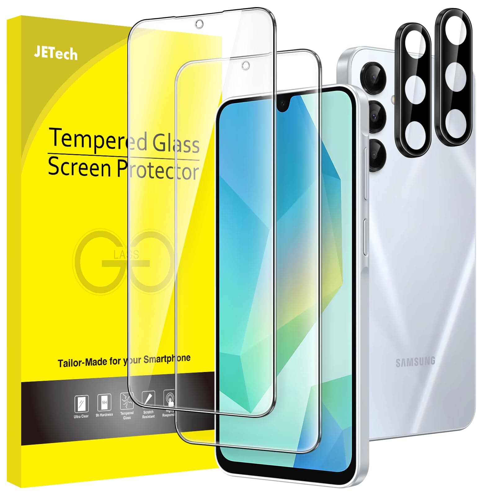 Screen Protector for Samsung Galaxy A16 5G / 4G 6.7-Inch with Camera Lens Protector, Tempered Glass Film, HD Clear, 2-Pack Each
