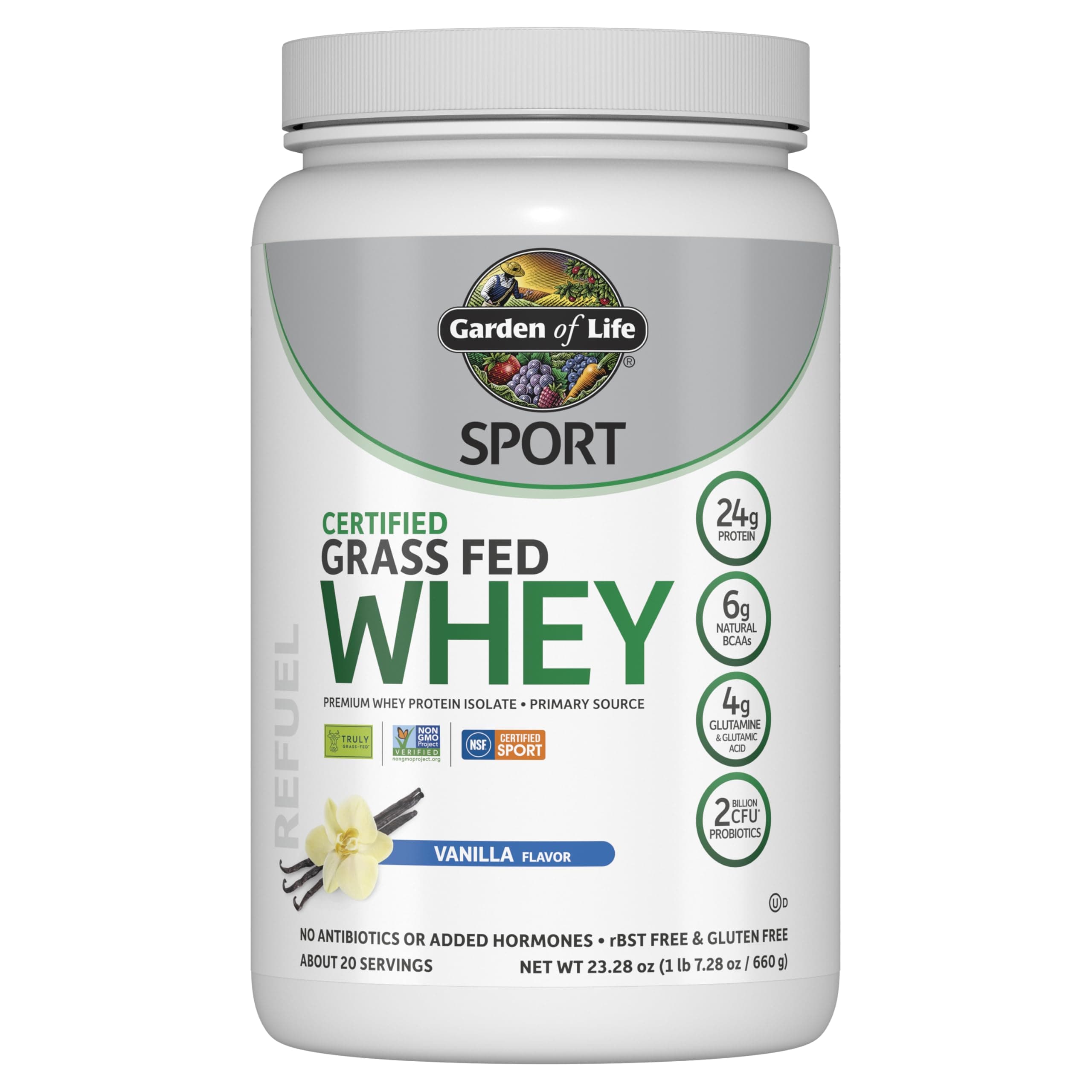 Garden Of Life Vanilla: Sport Certified Grass Fed Clean Whey Protein Isolate, Vanilla, 23Oz (1Lb 7Oz 652G) Powder