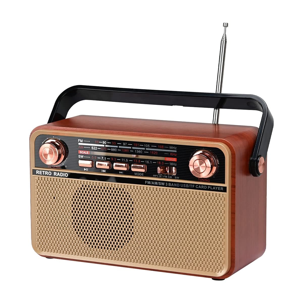 Portable Bluetooth FM AM SW Stereo Radio, Support USB Disk, USB/TF Card, AUX Jack - Music Playing with Rechargeable Battery, Built-in Speaker, Great