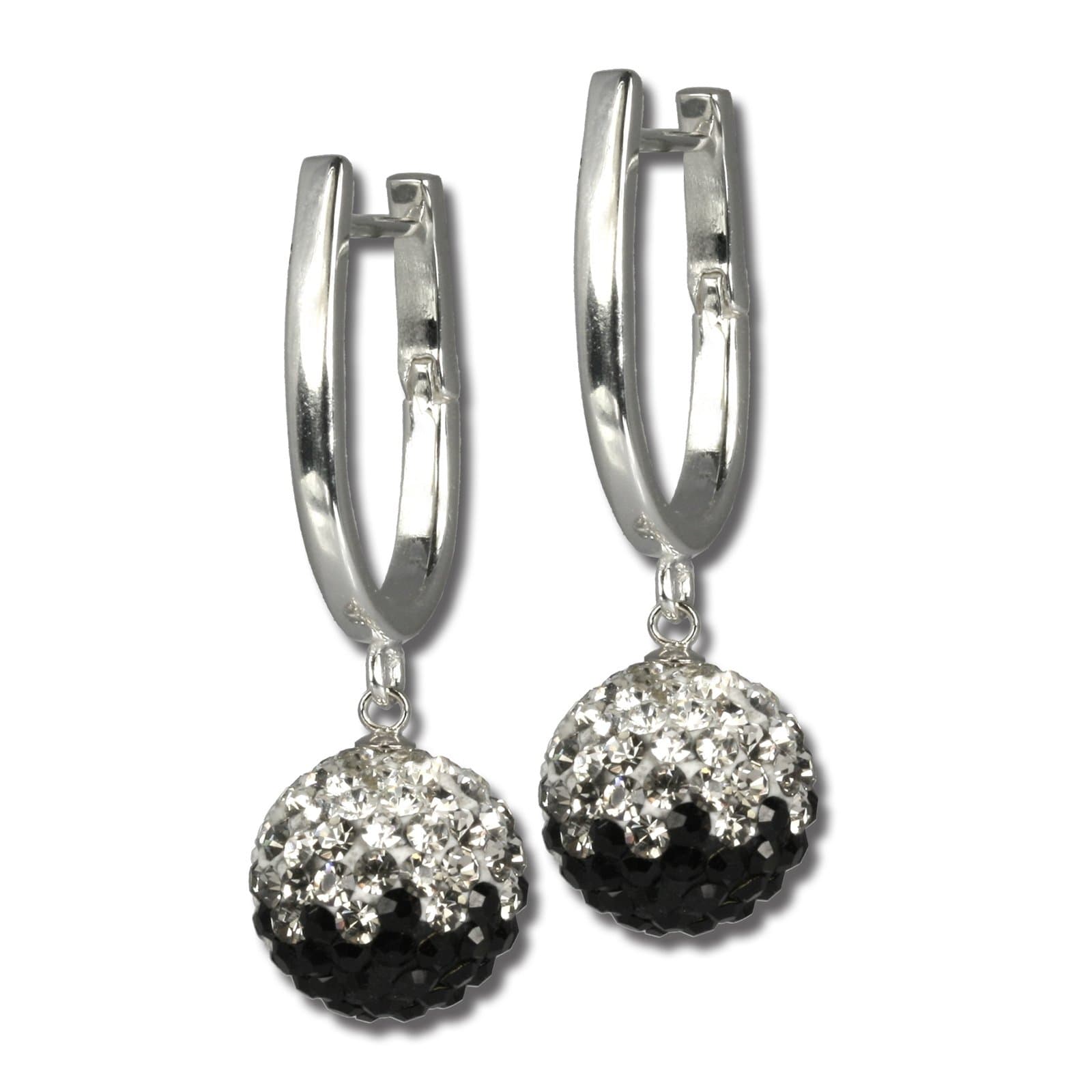SilberDream Glitter Earring Swarowski Elements black and white, 925 Sterling Silver GSO000