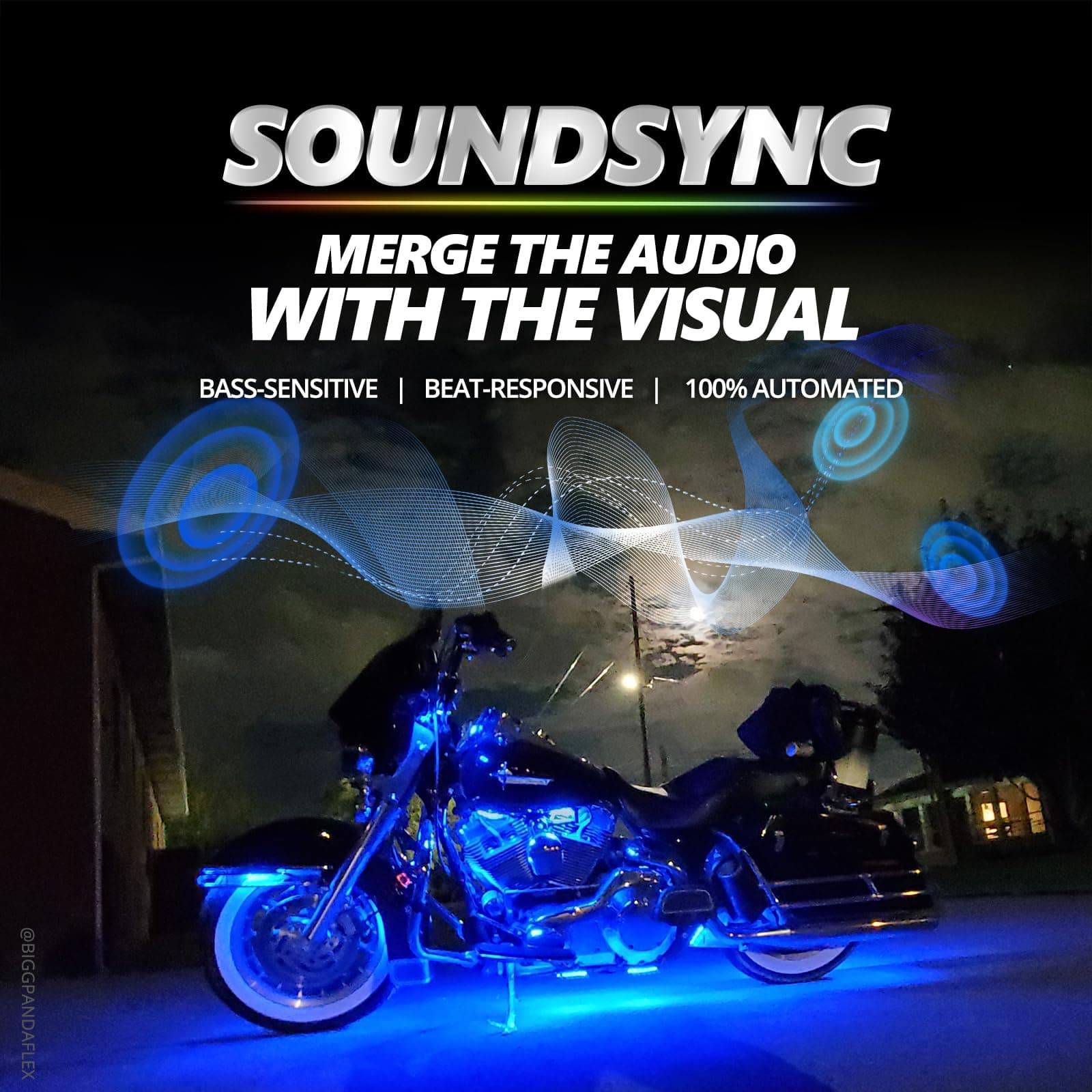 14pc OPT7 AURA PRO Motorcycle LED Light Kit Bluetooth Enabled Lighting Neon Glow w/Switch for Cruisers- iOS & Android Enabled