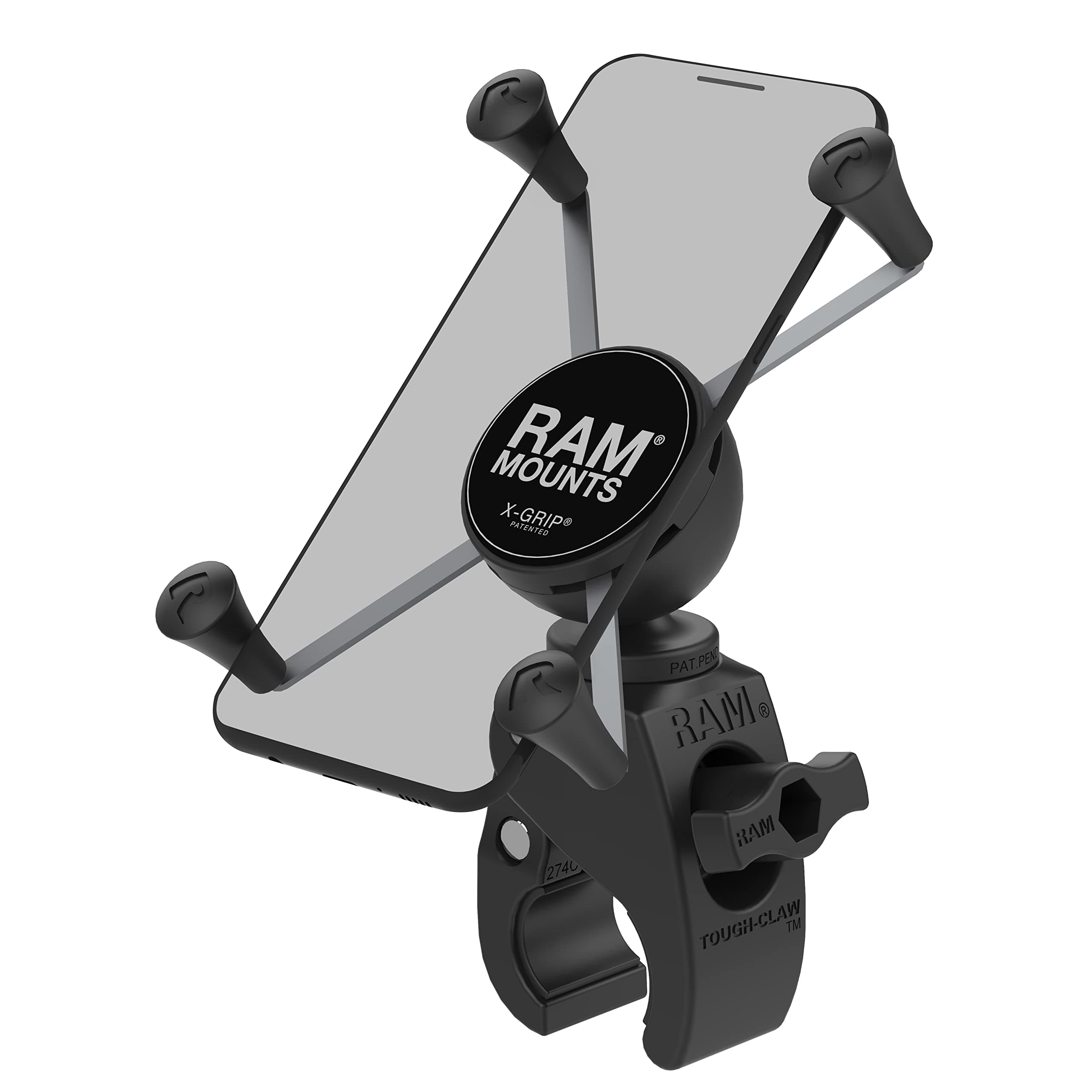 RAM MOUNTS X-Grip Large Phone Mount with Tough-Claw Clamp Base, Universal Handlebar & Rail Mount for Motorcycles, Bikes, Kayaks & Bars RAM-HOL-UN10-400U
