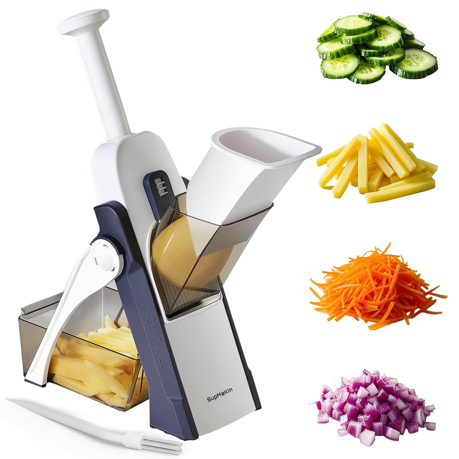 SUPMAKIN Safest Mandoline Vegetable Slicer, Potato Chip Cutter, Multifunctional Veg Chopper with 4 Cutting Modes to Slice, Dice, Chop, Julienne, Best Kitchen Gadgets Once for All Blue