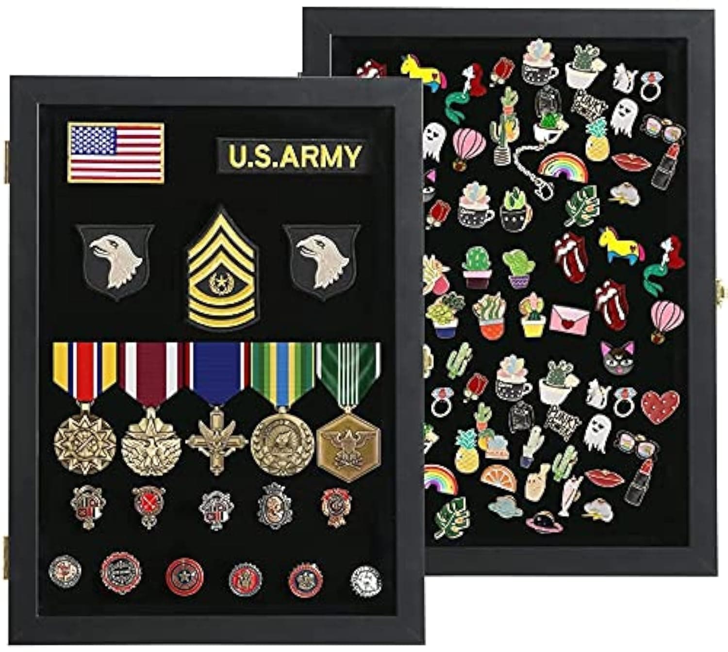 VERANI Pin Display Case - 14x19 Pin Collection Display with Uv Protection Acrylic Door for Military Medals, Beach Tags, Jewelry Pins, Pin Gift, Insignia Ribbons, Pin Enthusiast Collectibles, Black