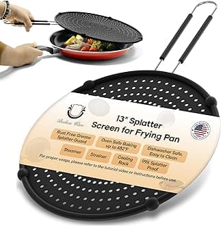 Splatter Screen for Frying Pan | USA Brand | 13-Inch Black, Fit Pans (12" to 13") Silicone Grease Splatter Guard for Frying Pan and Stove by Beckon Ware