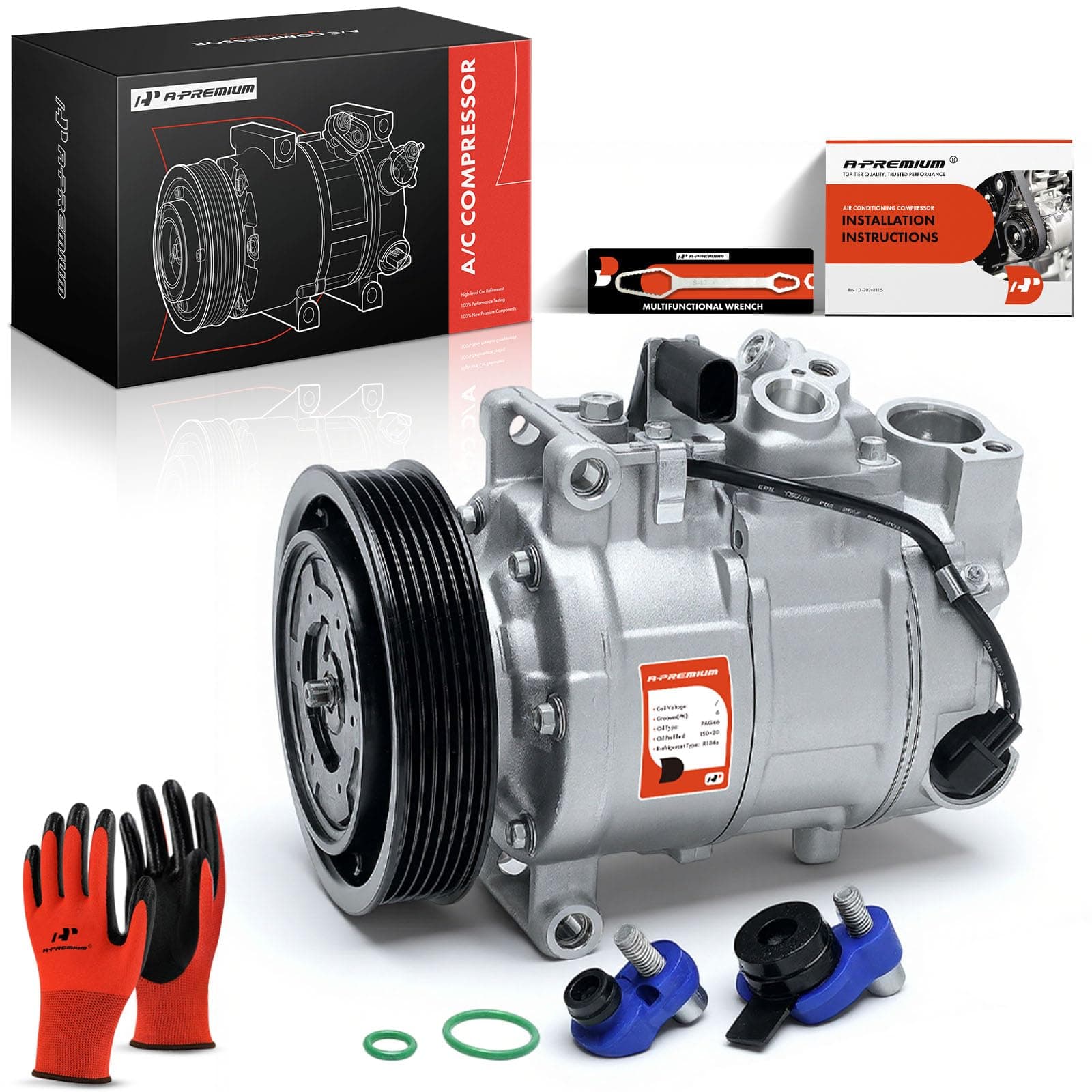 A-Premium Air Conditioner AC Compressor with Clutch Compatible with Audi A6 2006-2011, A6 Quattro, Q5 2009-2012, S4 S5 3.0L 2010-2012