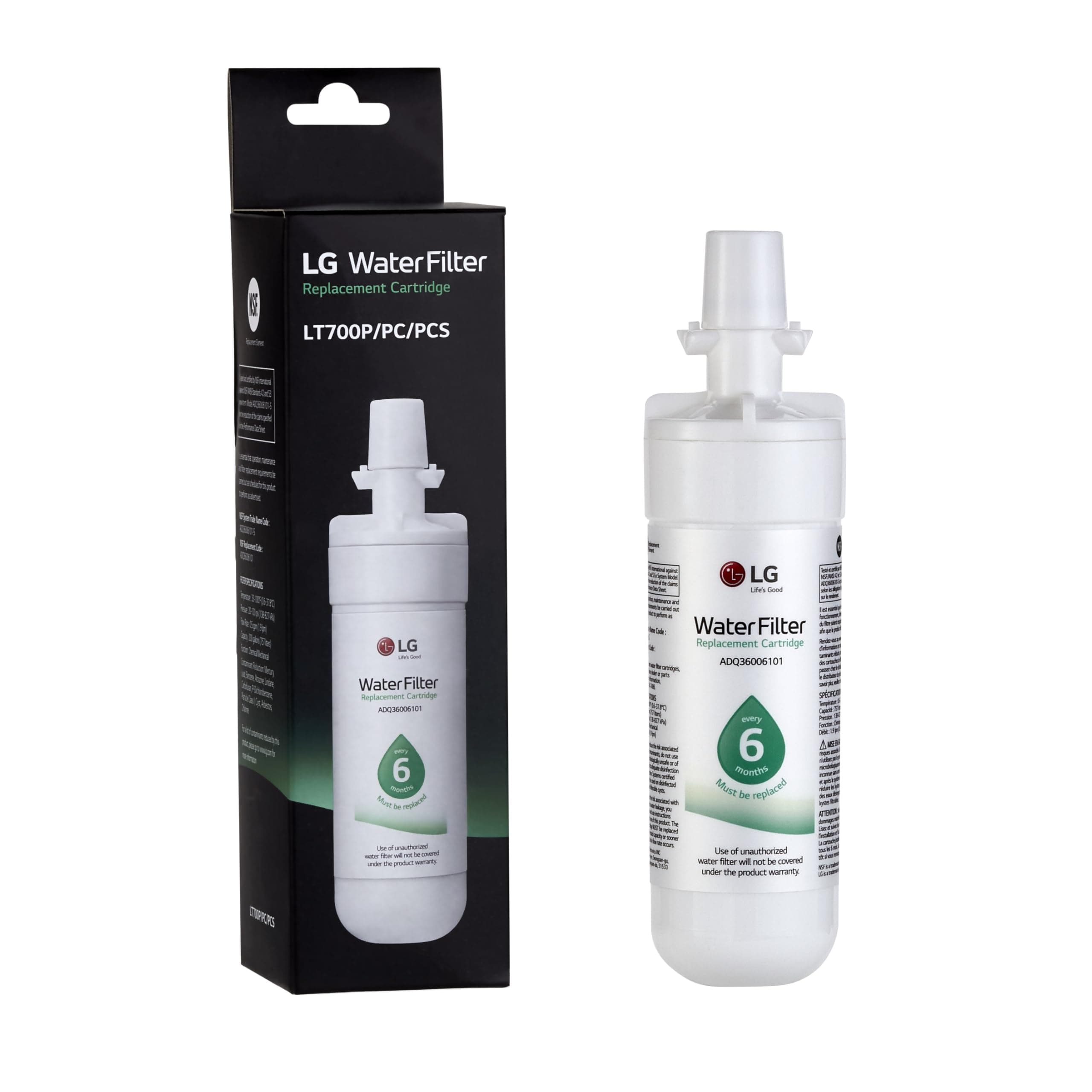LG LT700P- 6 Month / 200 Gallon Capacity Replacement Refrigerator Water Filter (NSF42 and NSF53) ADQ36006101, ADQ36006113, ADQ75795103, or AGF80300702 , White , Single