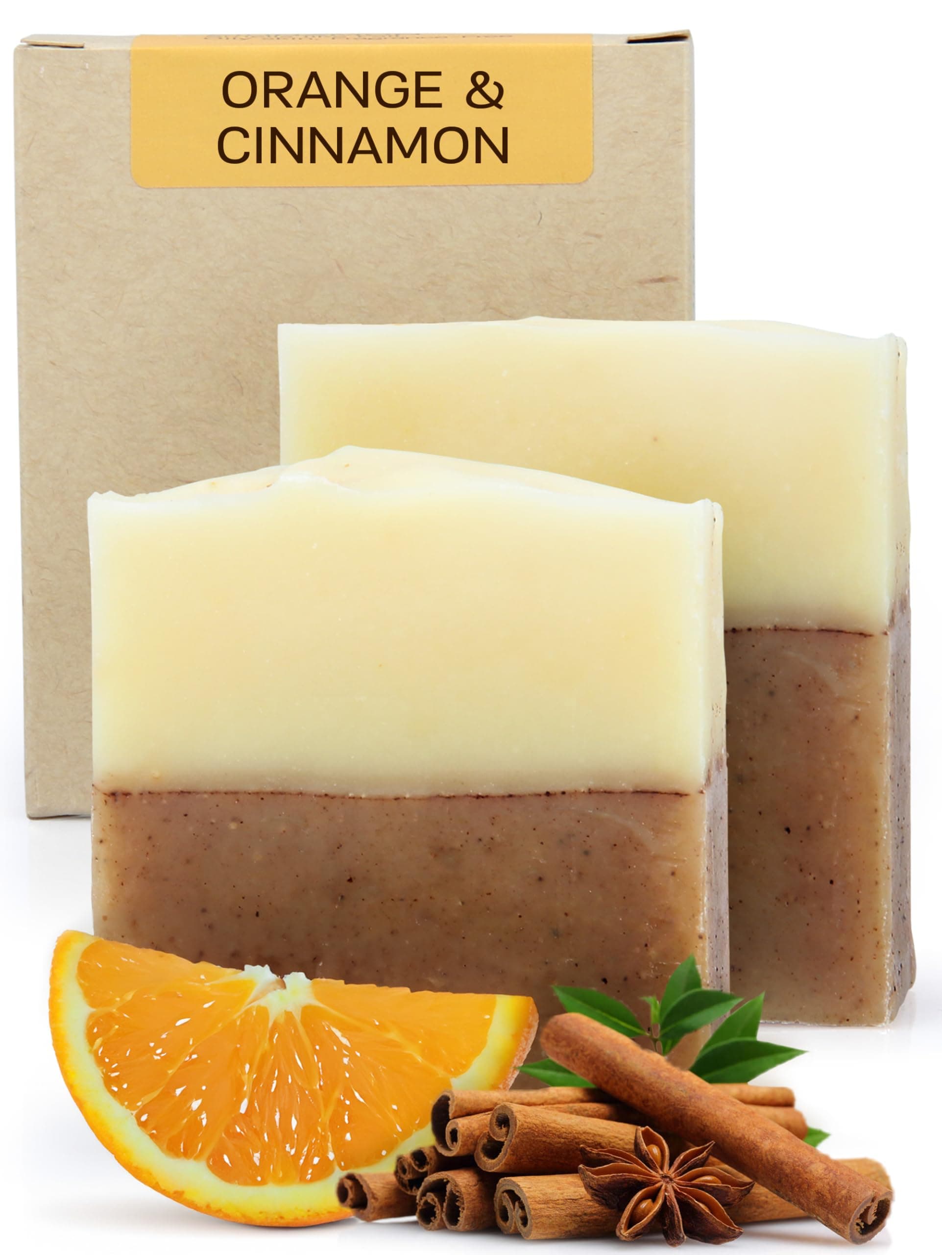 AUTHENTIC BATH & SOAP Cold Processed - Orange Cinnamon Soap Bar - for Oily, Acne-prone skin, Natural, Men & Women, Cruelty Free, Vegan. Face & Body Wash. (Pack of 2) 120 gr Each