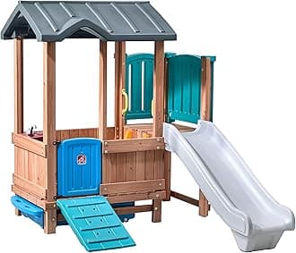 Step2 Woodland Adventure Playhouse with Slide & Storage | XXL Playhouse for children made of wood & plastic