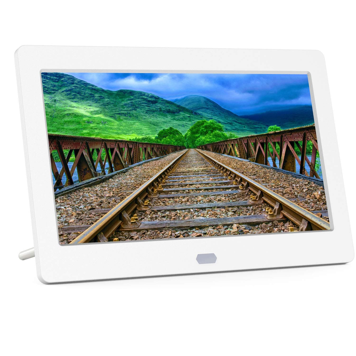 MELCAM Digital Photo Frame 1280 * 800 (16:9) IPS resolution display, Free 32GB SD Card, Preview Function, Auto-Rotate, Delete Picture and Remote Control, Photo/Music/Video Support,7 Inch White