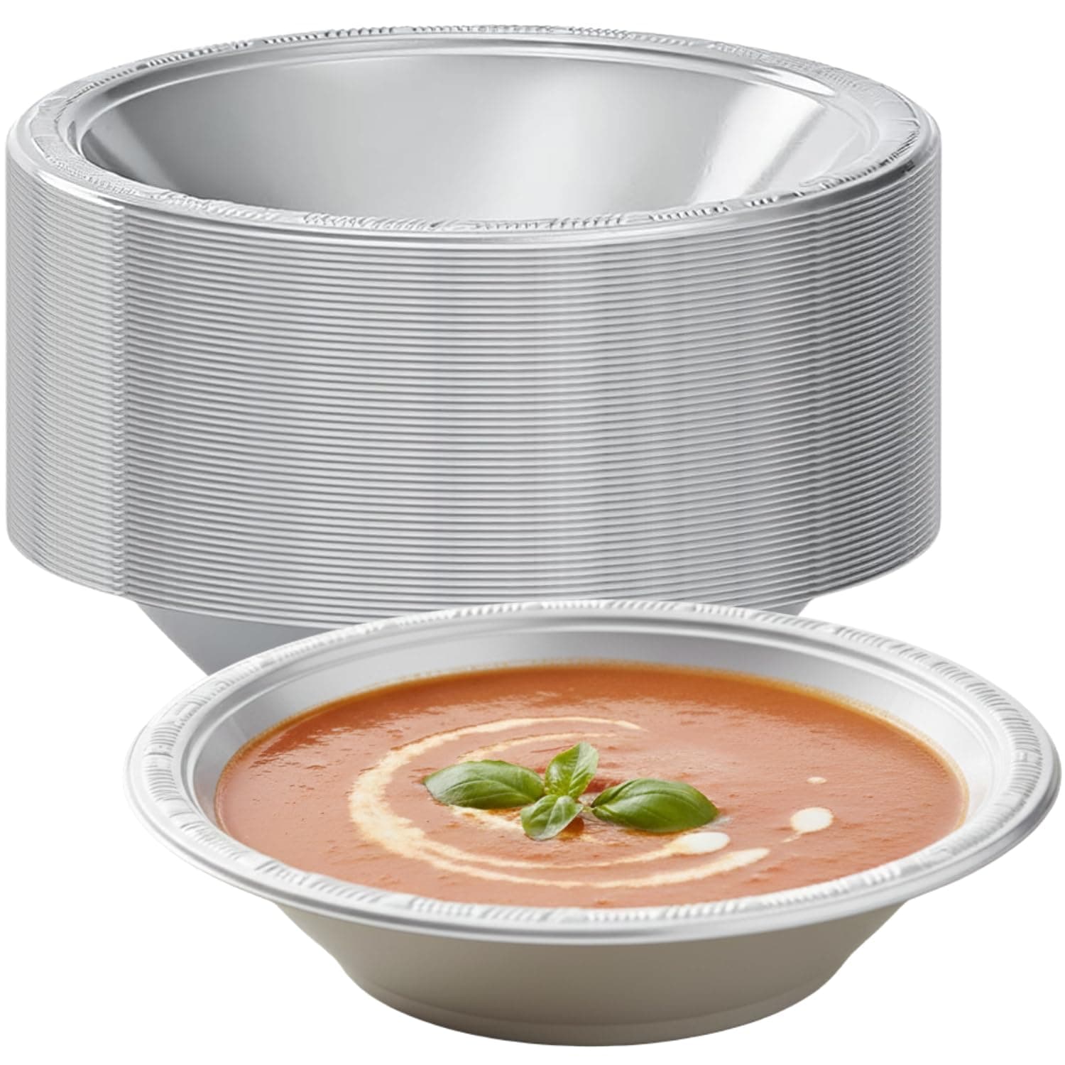 Silver Solid Color Premium Heavy Weight Plastic Soup Bowl (15 Oz.) 50 Count - Elegant & Durable, Perfect for Parties, Weddings & Everyday Use