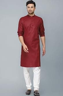 Multi Colored Cotton Plain Men's Ethnic Kurta Only
