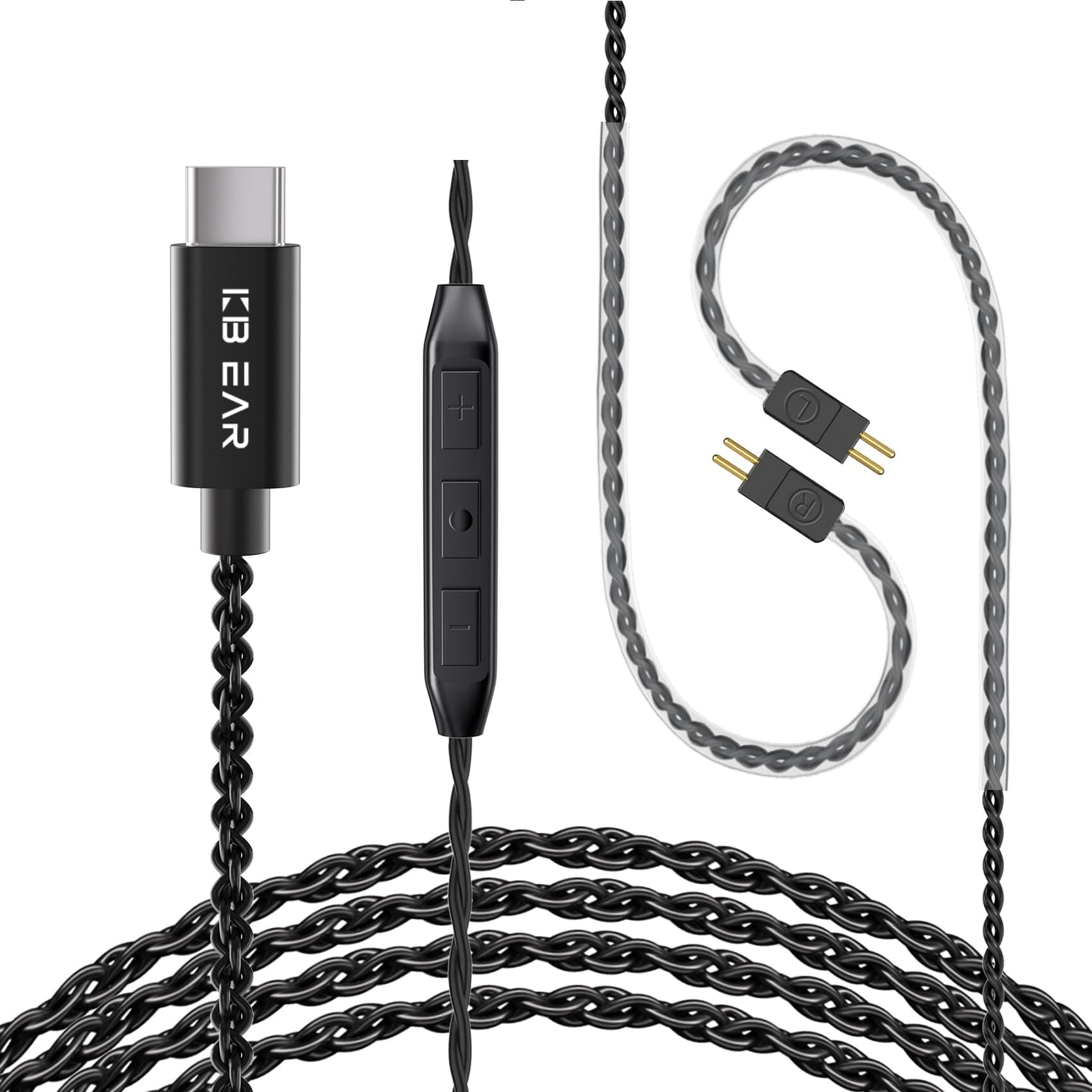 KZ ZST IEM Cable, Type-C USB C Earbuds Cable, KBEAR CX01 OFC in Ear Monitor Headphone Cords for ZS10 PRO, ZS12 PROX, ZSN PRO, EDX PRO, ZAR, ZA12, Castor, ZAS, PRX, CCA CRA (2Pins with Mic, Black,1.2m)