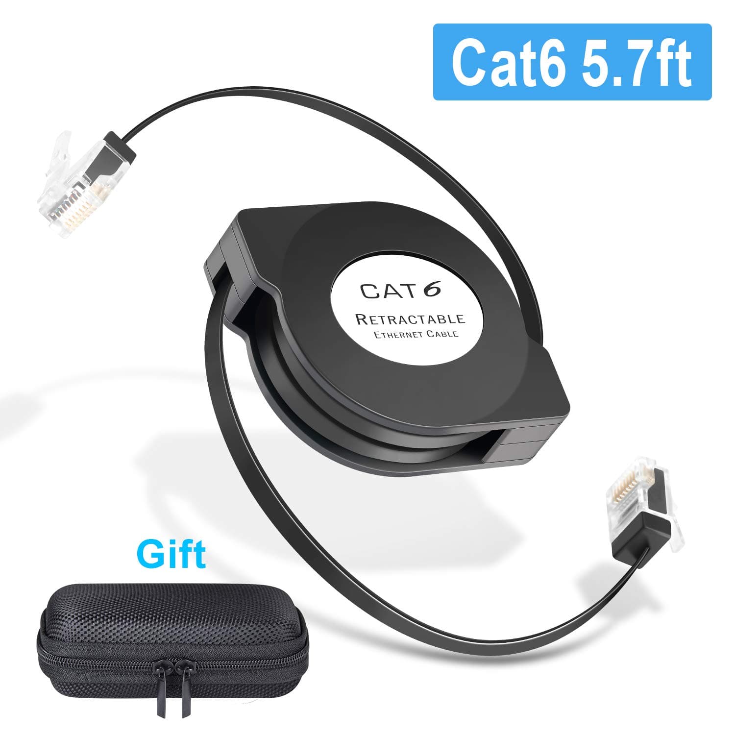 TBMax Cat-6 10 Gigabit Ethernet Retractable Cable for Modem Router LAN Network Playstation Xbox,Thin Cat6 Ethernet Cable RJ45 Connectors for Travel - Ethernet Cable 5.7 Ft (Portable Cable with Case)