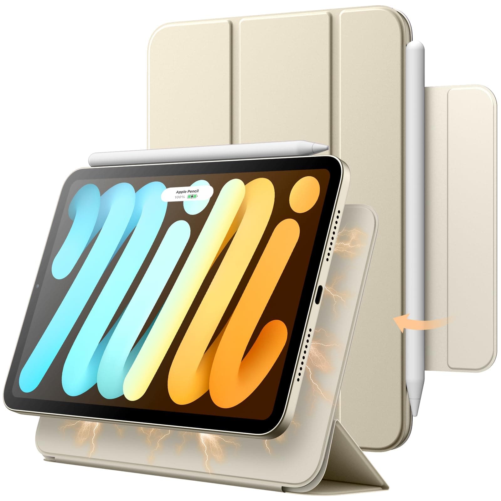 Magnetic Case for iPad mini (A17 Pro, 2024 Model, 7th Generation) / mini 6 (2021 Model, 6th Generation), Magnetic Attachment, Slim Smart Tablet Cover with Auto Wake/Sleep (Starlight)