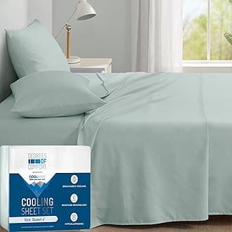 Degrees of Comfort Coolmax® Cooling Bed Sheets Queen Size for Hot Sleepers, Moisture Wicking Sheet Set for Night Sweats, Deep Pocket, Ultra Soft, Cozy for All Seasons, Aqua 4 Pieces