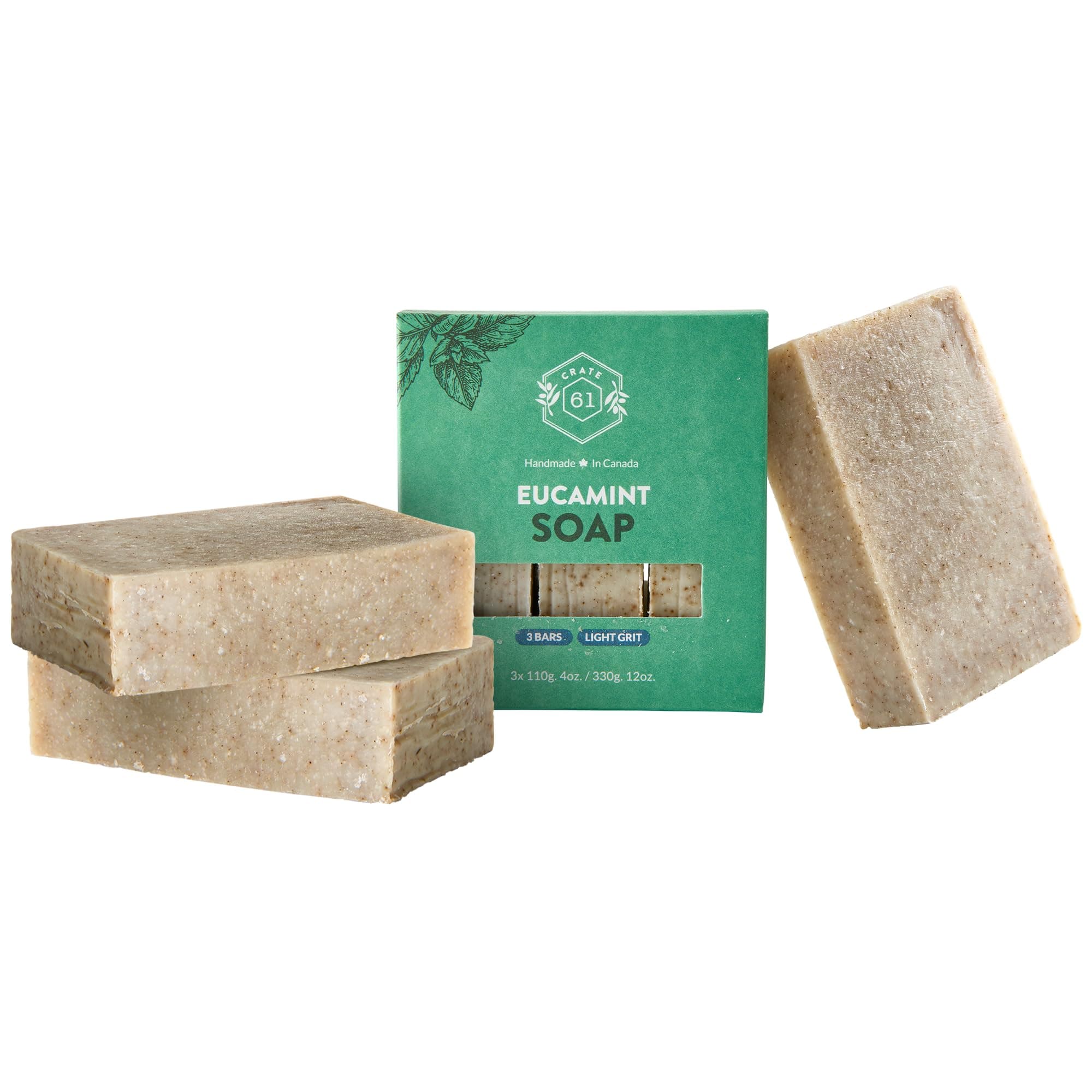 Handmade in Canada, Plant Based Cold Process Natural Bar Soap For Face And Body, With Premium Essential Oils, For Men And Women 3 Pack (Eucamint)