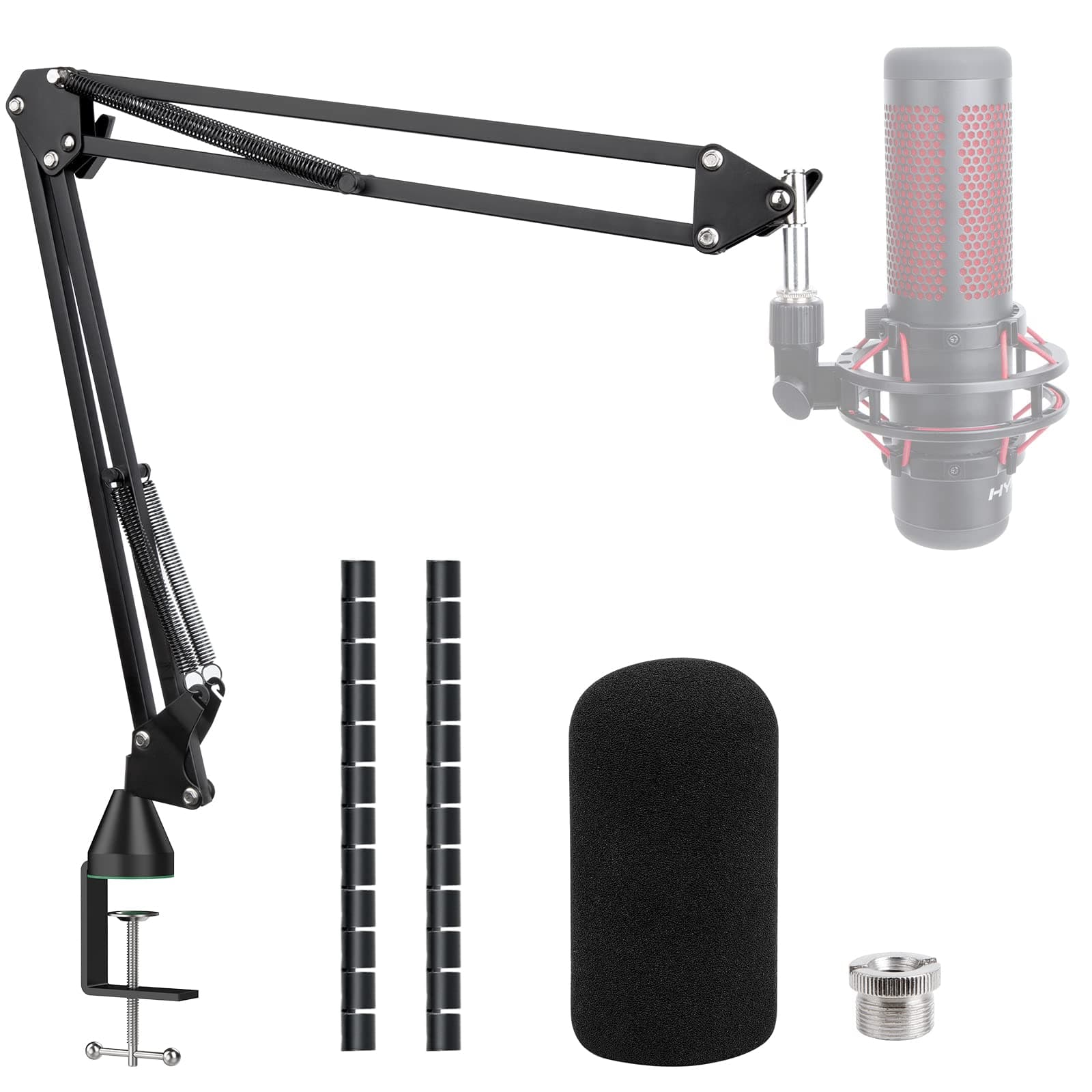 HyperX QuadCast Boom Arm,Adjustable Suspension Microphone Boom Arm for HyperX QuadCast, QuadCast S Boom Arm – Upgrade C Clamp, 2 Cable Ties, Pop Filter Cover Compatible with HyperX Microphone