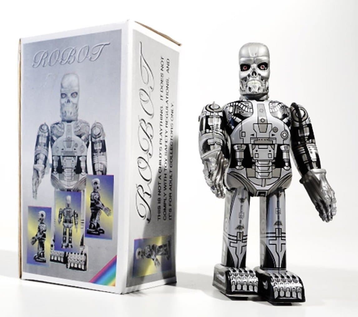 Skeleton robot, terminator mechanical clockwork retro tin toy replica