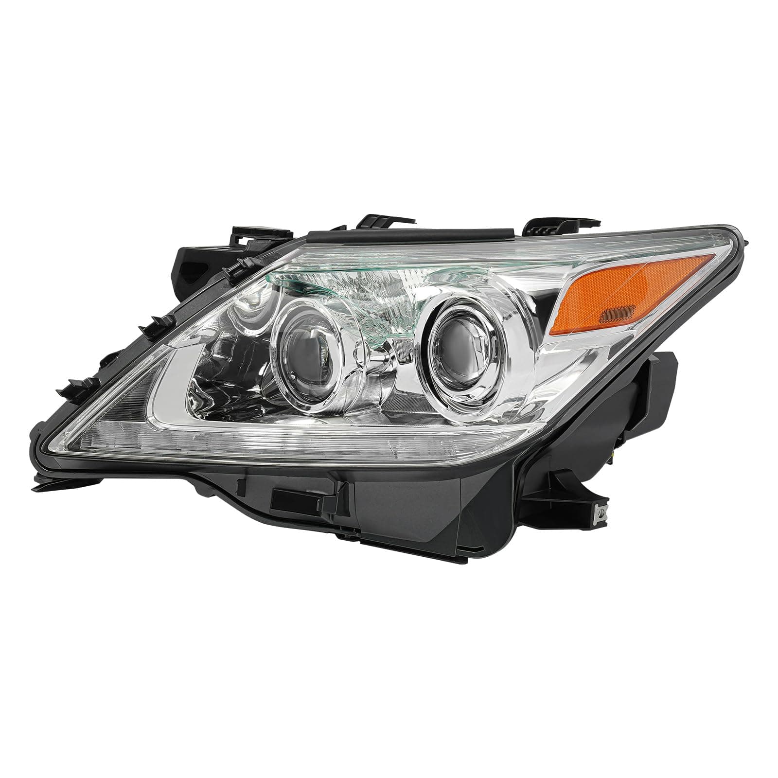 Front Headlight Assembly for 2013-2015Lexus LX570 w/O AFS Model, Left Driver Side Replacement Xenon Headlamp Chrome Housing w/LED DRL, Front Head Light Lamp Clear Lens