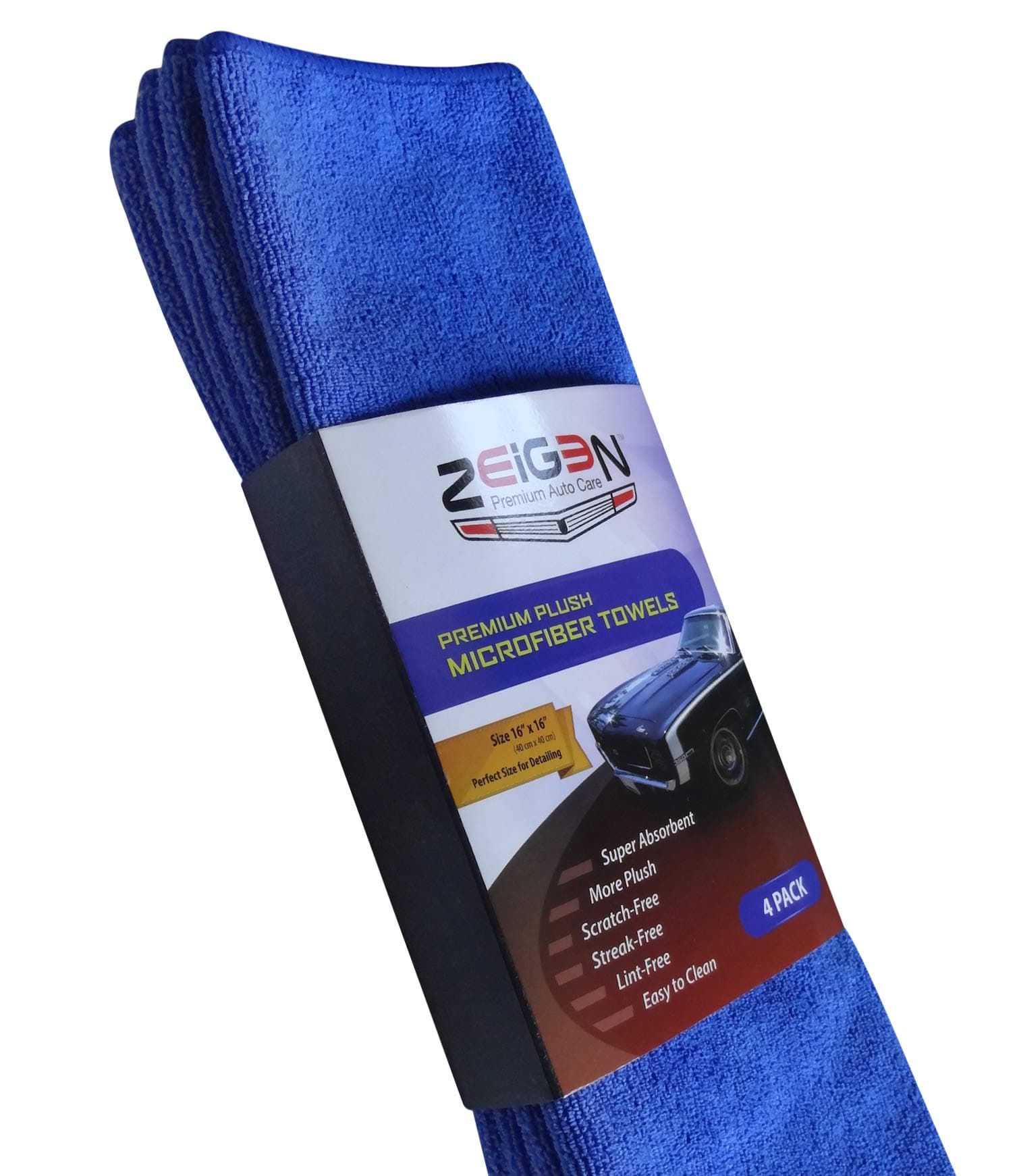 Zeigen Premium Plush Microfiber Towels ? 400 GSM ? Blue 16in x 16in Pack of 4