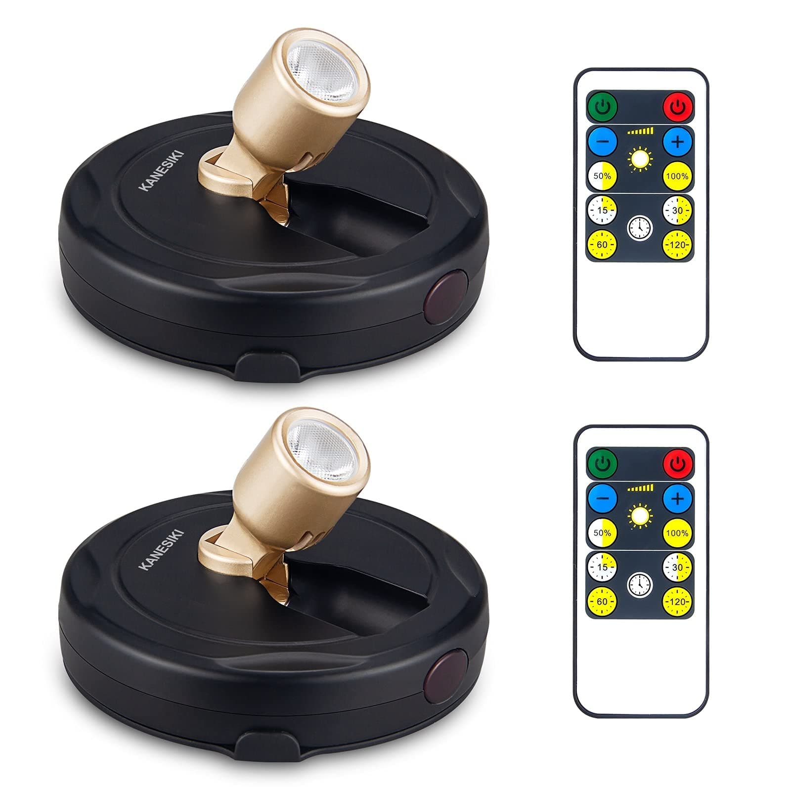 Spotlight Battery Operated, Wireless LED Puck Light, Dimmable Accent Spot Light for Plant Tree Indoor, Stick Uplighting for Display Photo Dartboard Painting Artwork Gallery Portrait, 2 Pack