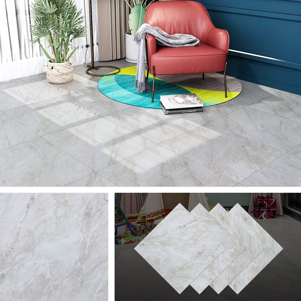 Livelynine Peel And Stick Floor Tile 12X12 Inch Concrete Grey Vinyl Flooring Peel And Stick On Tile Waterproof Flooring Tile Stickers For Bedroom Kitchen Bathroom Wall Backsplash Self Adhesive, 4 Pack