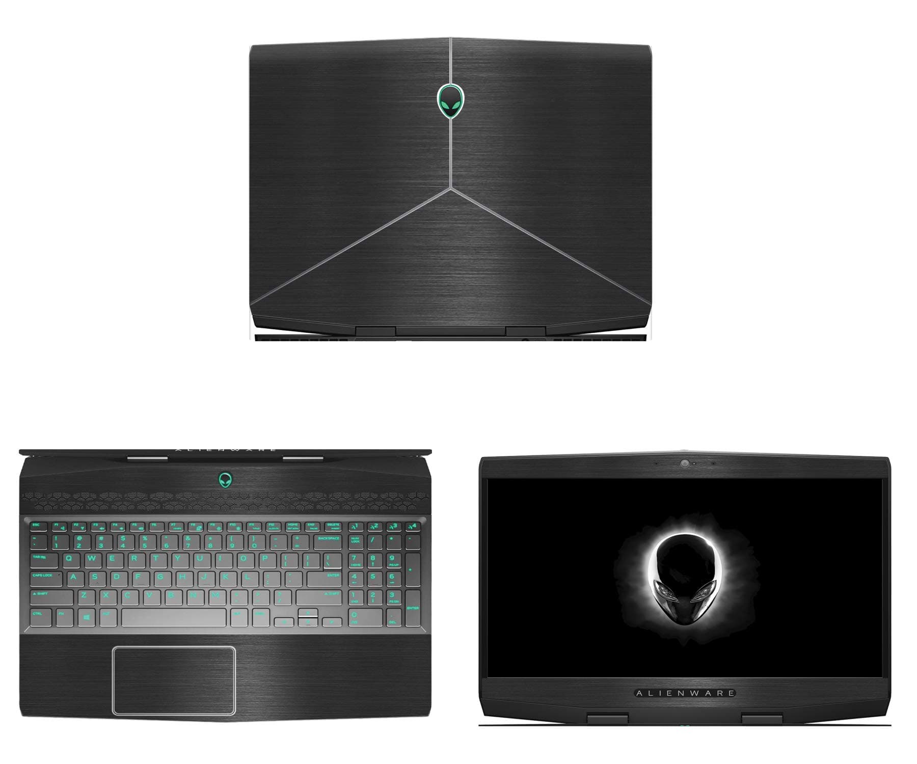 Decalrus - Protective Decal for 2018 Alienware M15 (15.6" Screen) Laptop Black Texture Brushed Aluminum Skin case Cover wrap BAalienware18_m15Back