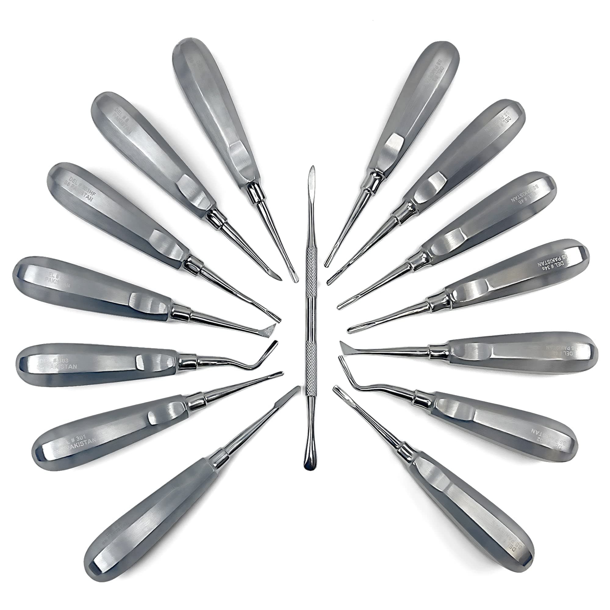 Root Elevator Set – Luxating Periotome, Apical Molt Osteotome, Root Extraction Instruments, Professional Oral Implant Tools - 15 Pcs