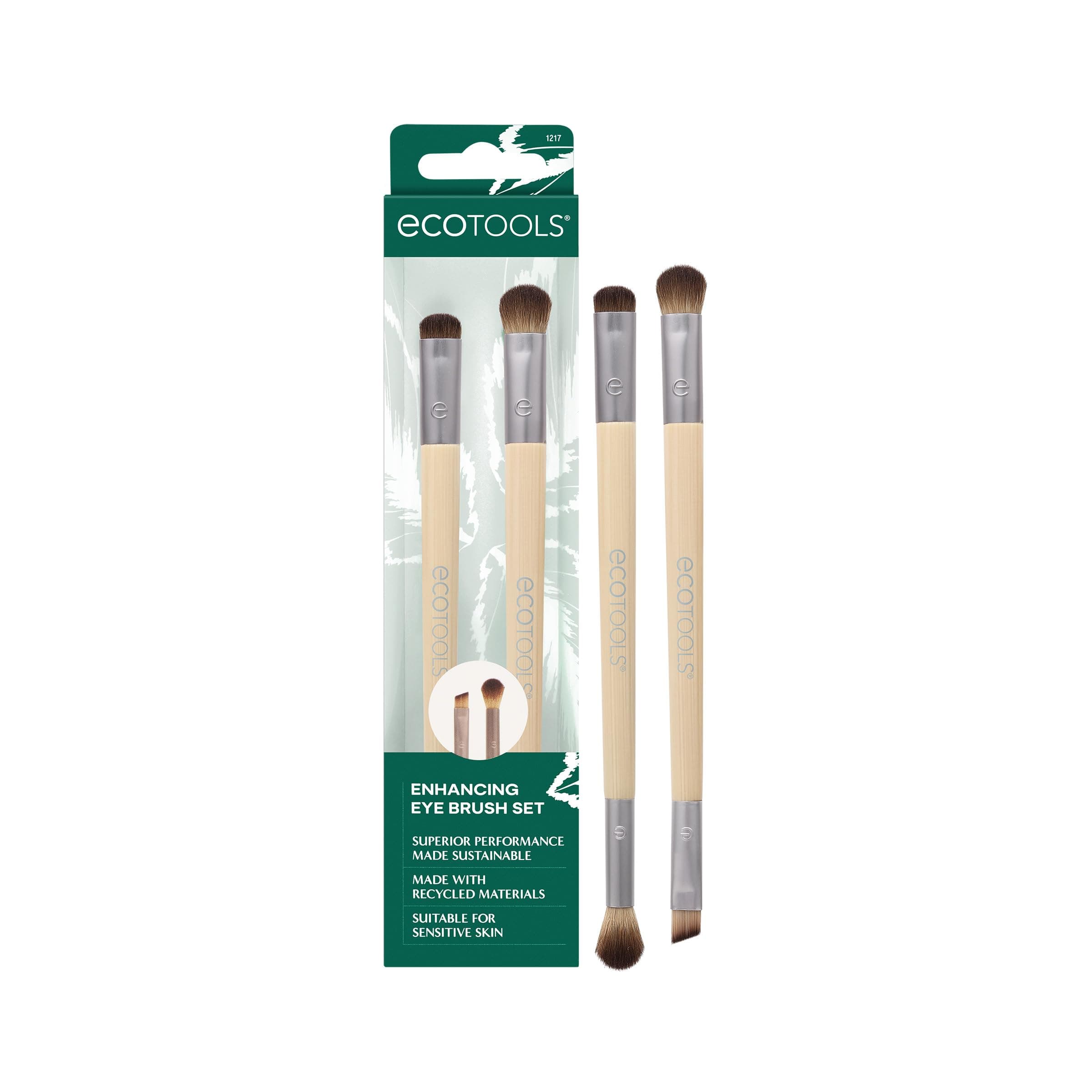 EcoTools Enhancing Eye Brush Set, Makeup Brushes For Liquid, Cream & Powder Eyeshadow & Eye Liner Application, Dual-Sided & Eco-Friendly, Synthetic Bristles, Vegan, Cruelty-Free, 2 Piece Set