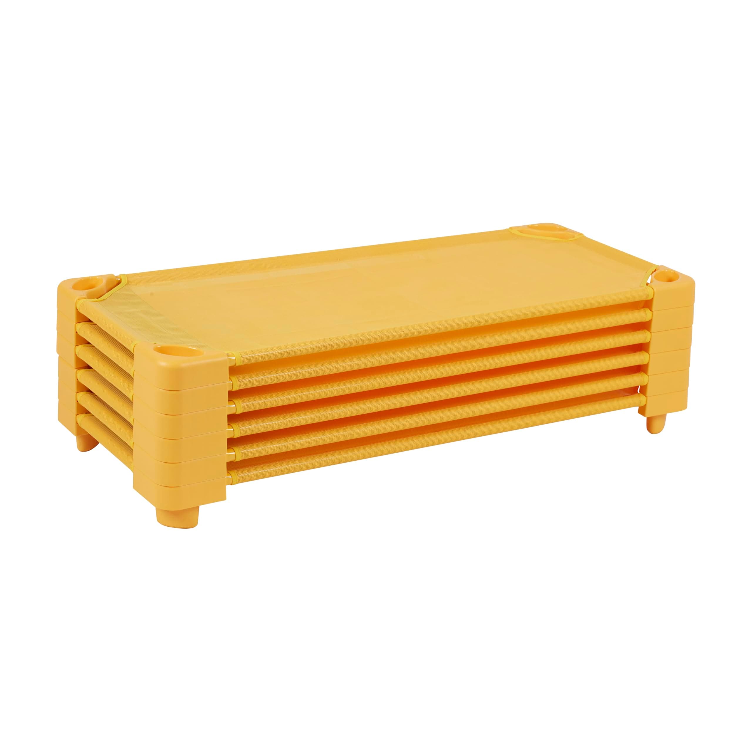 Stackable Kiddie Cot, Ready-to-Assemble, Standard Size, Classroom Furniture, Yellow, 6-Pack
