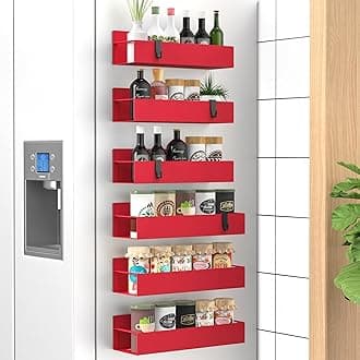 6 Pack Magnetic Spice Storage Rack Organizer for Refrigerator and Oven, Red Fridge Organizers and Storage