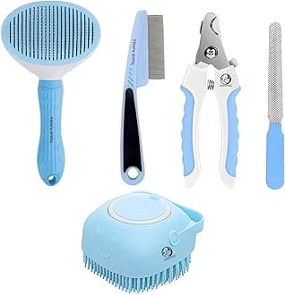 Foodie Puppies 4-in-1 Pet Grooming Kit for Dogs & Cats – Oval Slicker Brush, Flea Comb, Silicone Bath Brush, Nail Clipper & Filer | Self-Cleaning Tools for Hair Removal and Grooming (Color May Vary)
