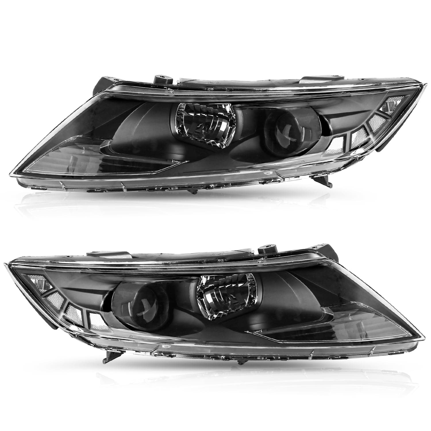 Headlight Assembly Fit for 2011 2012 2013 Kia Optima Headlamp Halogen Set (Black Housing with Clear Reflector)