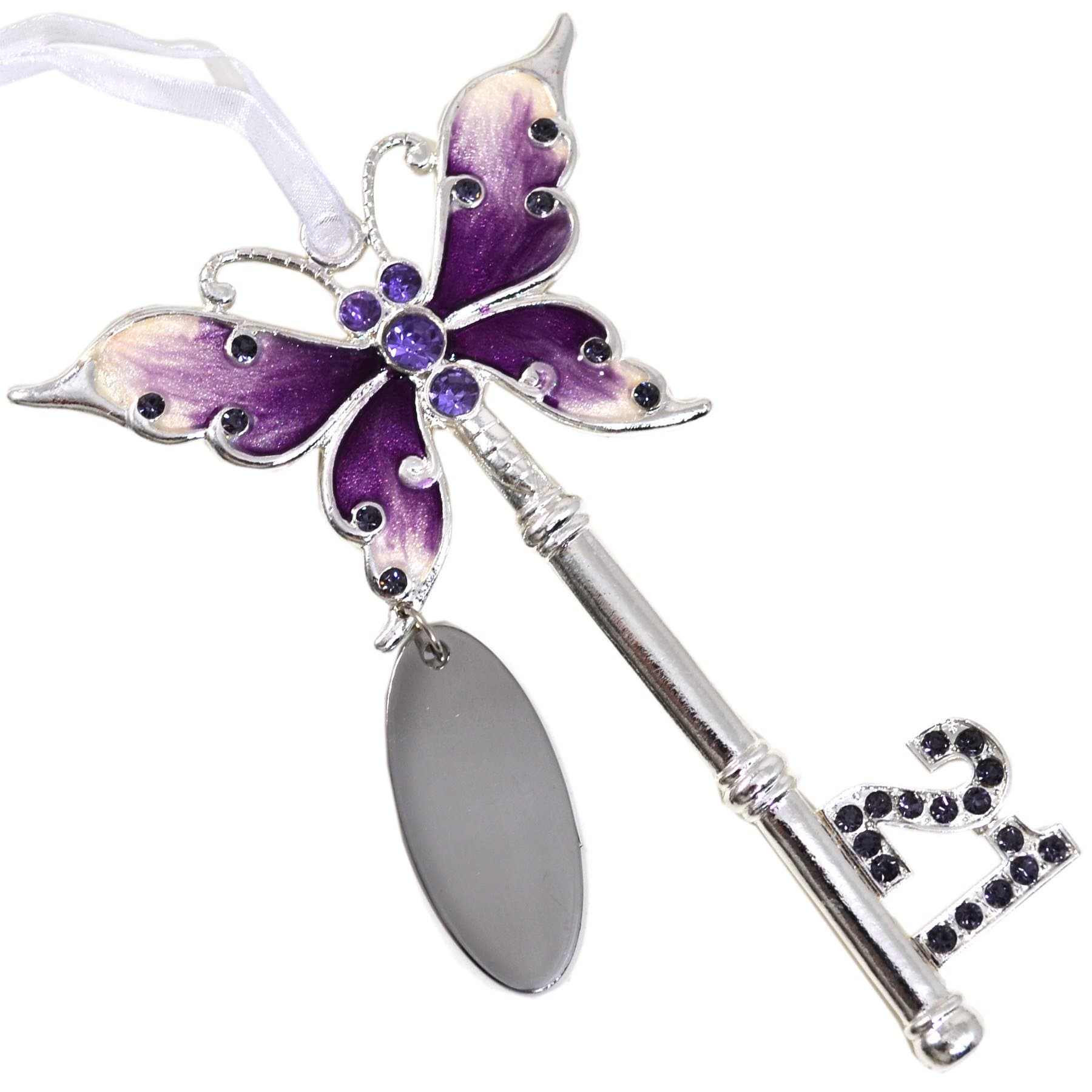 Butterfly 21st Key with Metal Tag