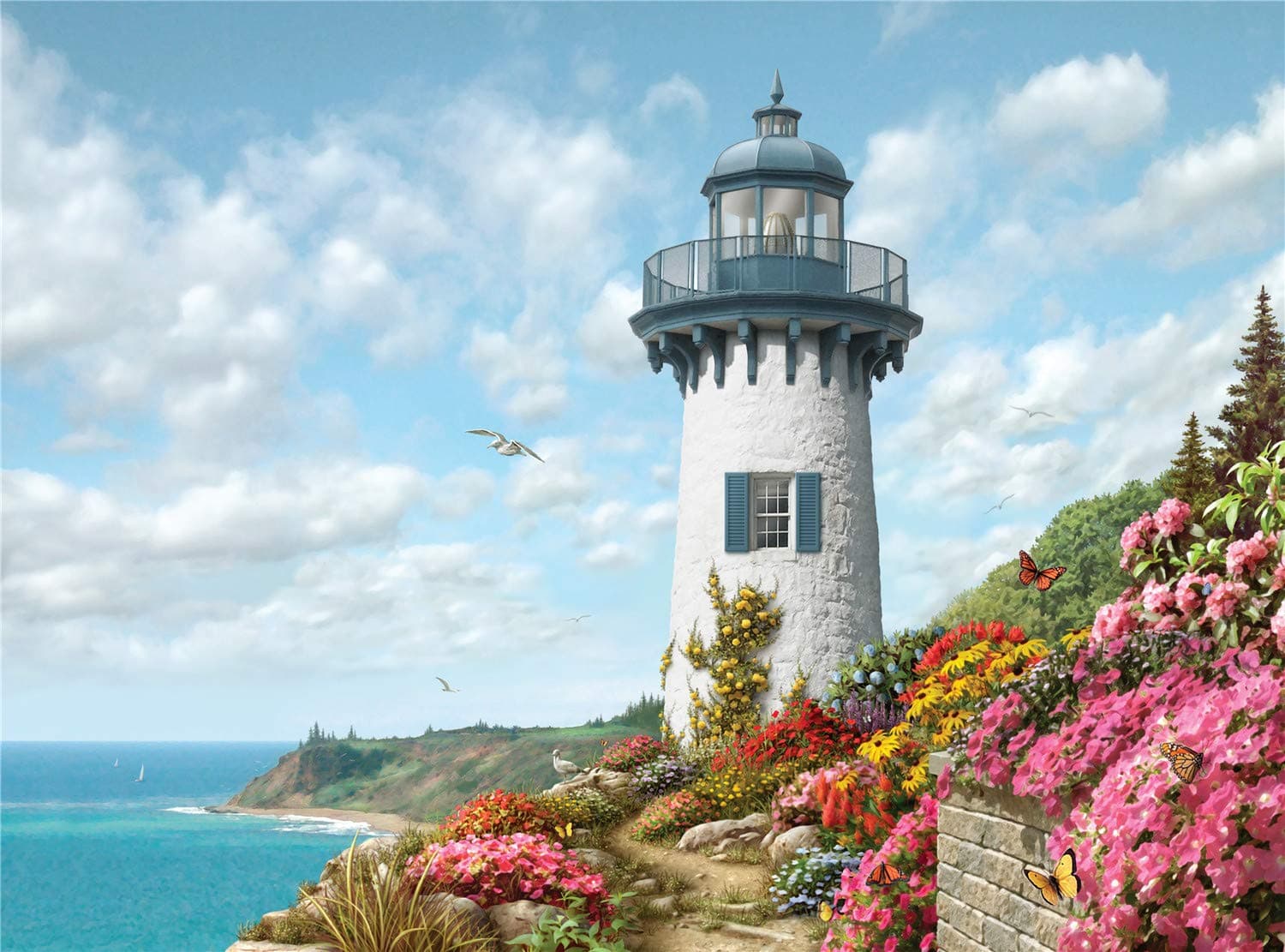 Jigsaw Puzzles for Adults, 1000 Pieces White Harbor Lighthouse Pattern Large Puzzle Family Game for Kids Adults DIY Intellective Educational Toy, Game, Gift