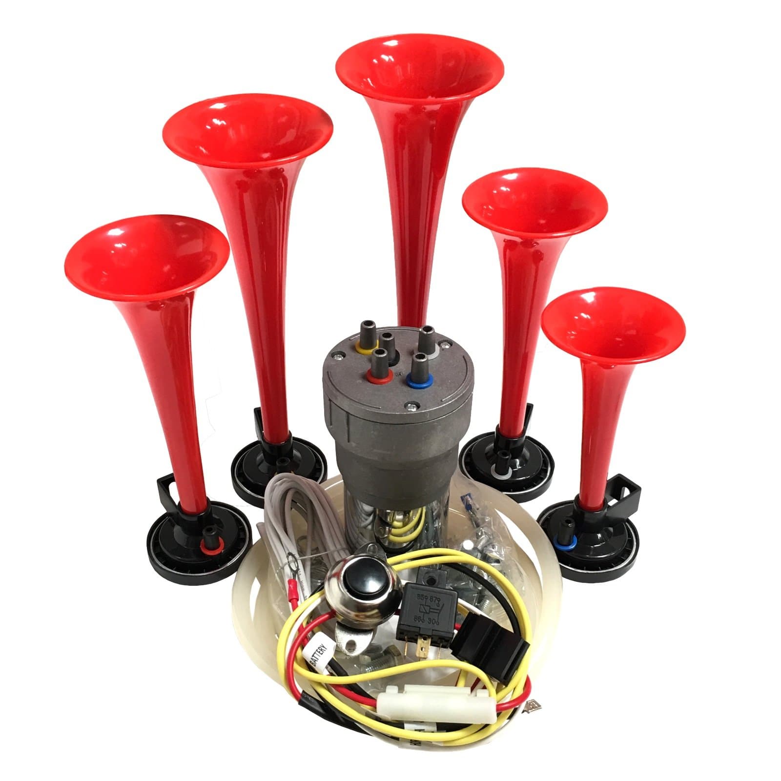 Dixie Air Horn Red - Dixieland Premium Full 12 Note Version with Installation Wire Kit and Button