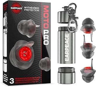 Moto Pro Patented High Fidelity Hearing Protection - Motorcycle Earplugs for Motosports, Touring and Racing - Medium and Large Size - Noise Canceling Up to 20dB - Silver Case