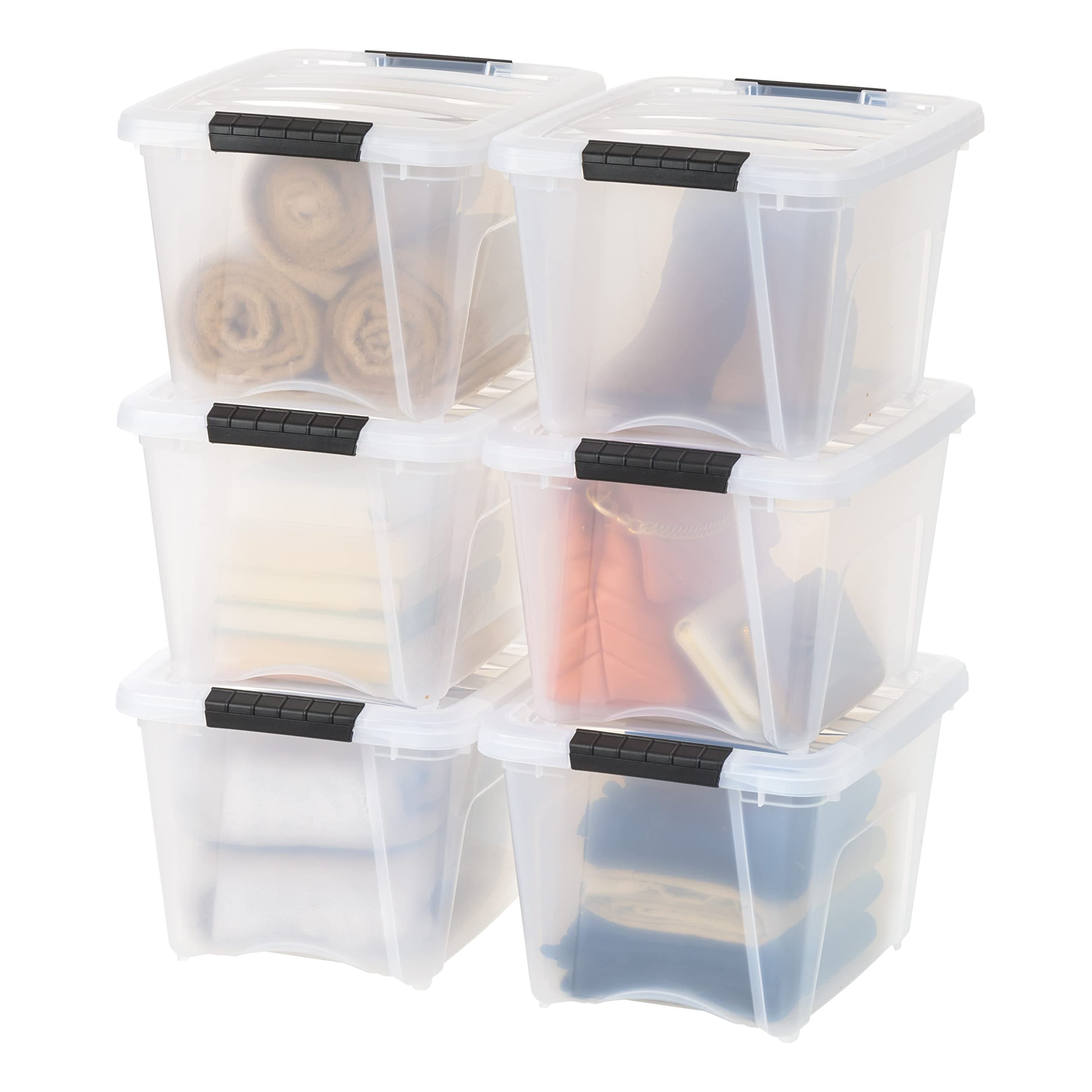 IRIS USA 19 QT Plastic Storage Box with Lid and Latches - 6 Pack - BPA-Free, See-Through Organizing Solution, Durable Nestable Stackable Containers, Secure Pull Handle - Clear