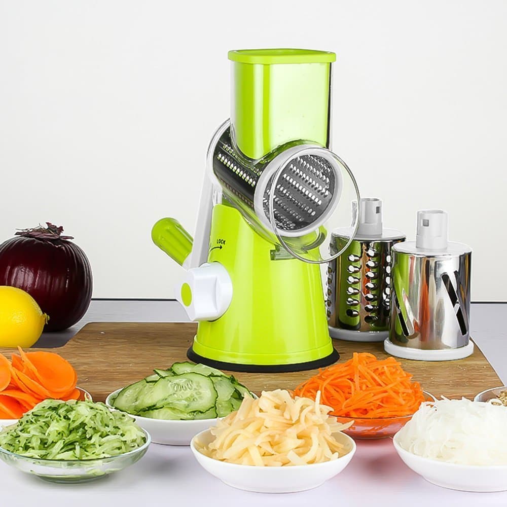 Vegetable Mandoline Slicer ,Helot Stainless Steel Blades Grater Multi-Function food grater Fast Shredding Spiralizer (Green）