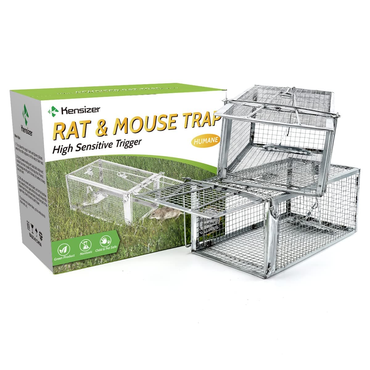 Kensizer 2-Pack Humane Rat Trap, Chipmunk Rodent Trap that Work for Indoor and Outdoor Small Animal - Mouse Voles Hamsters Live Cage Catch and Release