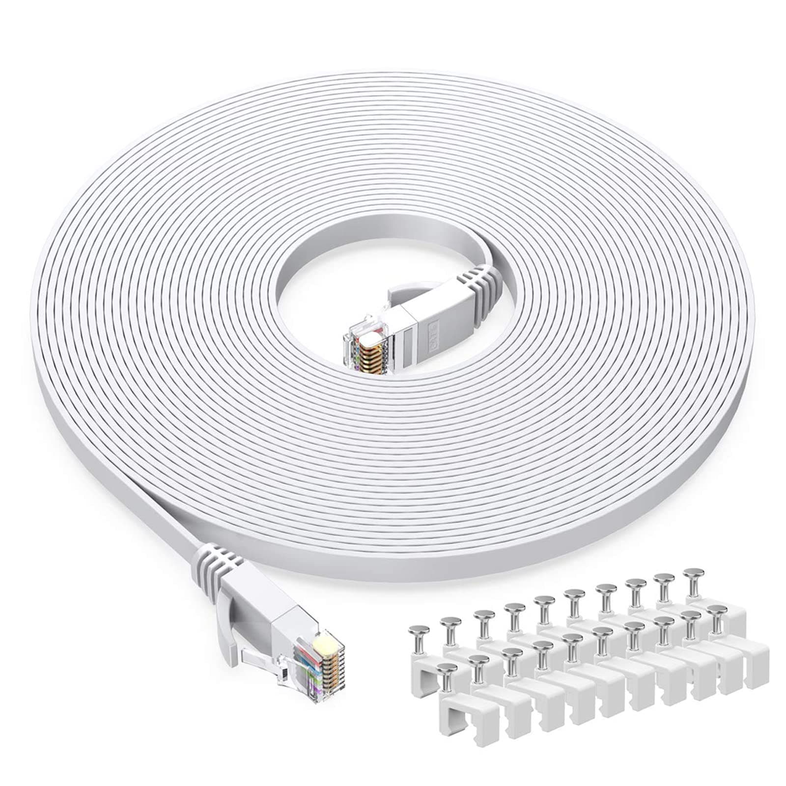 BUSOHE Cat6 Ethernet Cable 20 FT White, Cat-6 Flat RJ45 Computer Internet LAN Network Ethernet Patch Cable Cord - 20 Feet